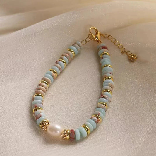 Natural Stone & Pearl Bead Bracelet